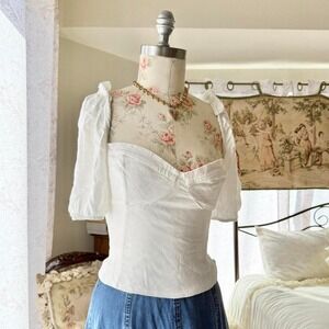 wilfred white cottagecore puff sleeve top womens‎ large